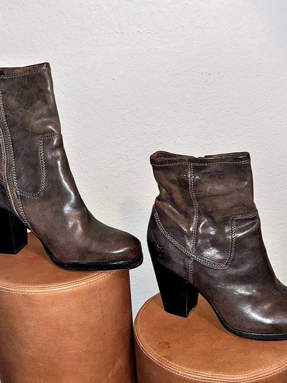 Frye! 1-Cognac & 1-Grey Pair of Leather Boots for $125) 2 for price of 1!
